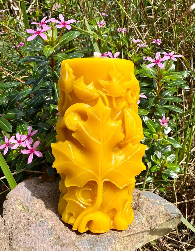 Organic Hawaiian Beeswax Candles. Beautiful Long Burning Hand Made Candles Leaf pillar