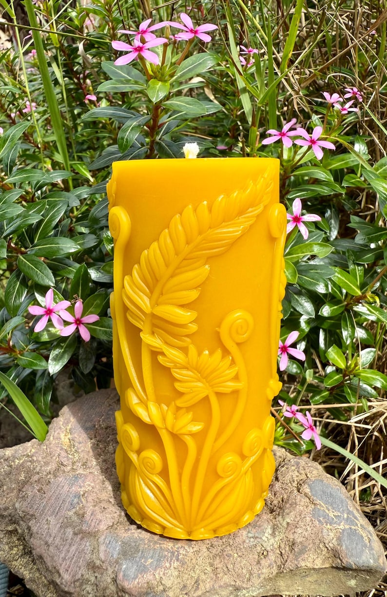 Organic Hawaiian Beeswax Candles. Beautiful Long Burning Hand Made Candles Fern Pillar