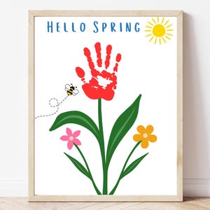 Spring handprint craft, Spring handprint art, spring craft printable, spring craft preschool, handprint flower craft, flower craft preschool