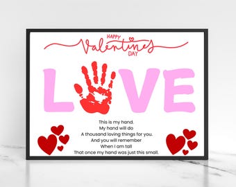 Valentines day handprint craft love, Kids keepsake art, Printable heart project for Valentine's Day fun,Valentines day handprint keepsake