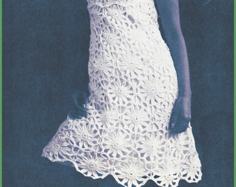 Vintage crochet pattern, lacy summer dress with scalloped hem (reproduction: instant pdf download)