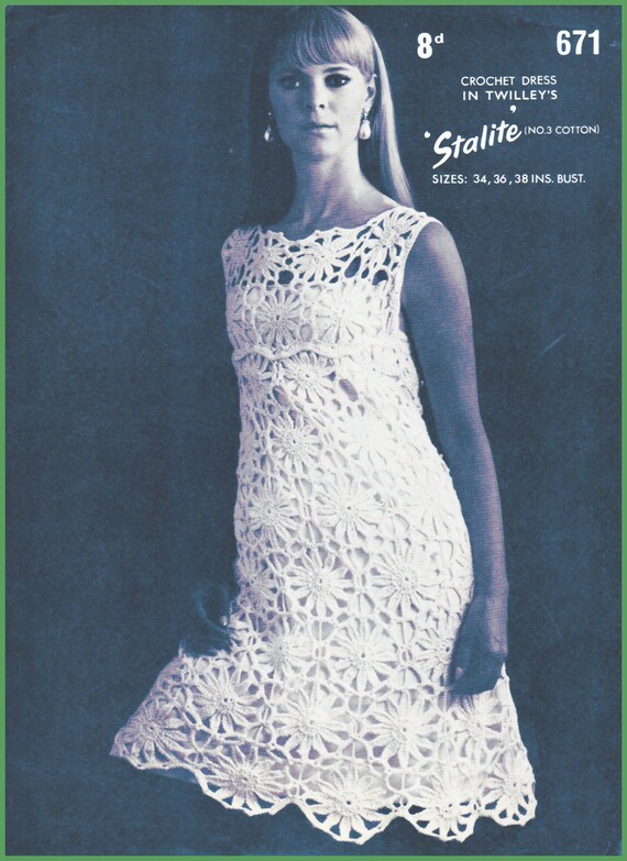 Crochet Stitches Floral Crochet Dress Vintage Crochet Pattern, Lacy - Main Image