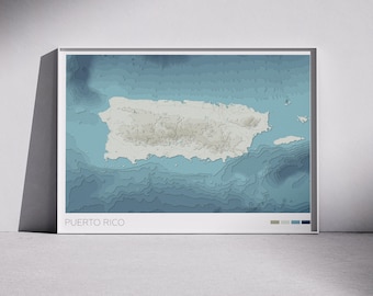 Puerto Rico Map Print: Topographic Coastal Wall Art (Digital Download)
