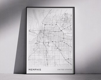 Memphis City Map Print: Monochrome Modern Minimalist Wall Art (Digital Download)