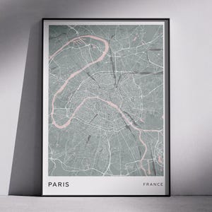 パリフランスのモダンな都市地図のデザイン、デジタルダウンロードの壁アート、都市地図、地形図、ミニマリストデザインの地図、ユニークなギフトのアイデア