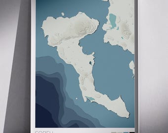 Corfu Island Map Print: Topographic Coastal Wall Art (Digital Download)