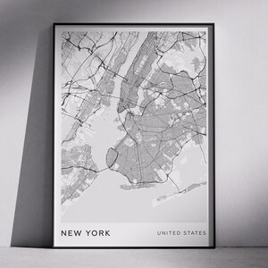 Diseño de mapas de ciudades modernas de NUEVA YORK, EE. UU., arte mural de descarga digital, mapas de ciudades, mapas topográficos, mapas de diseño minimalista, idea de regalo única