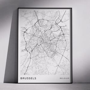 Conception de cartes de ville modernes de BRUXELLES Belgique, art mural à téléchargement numérique, plans de la ville, cartes topographiques, cartes au design minimaliste, idée cadeau unique
