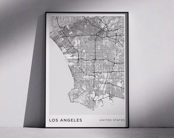 Los Angeles City Map Print: Monochrome Modern Minimalist Wall Art (Digital Download)
