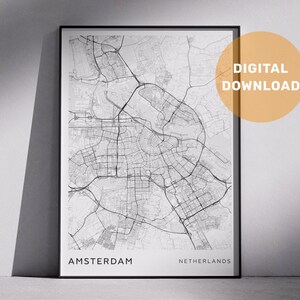 Conception de cartes de ville modernes d'Amsterdam, téléchargement numérique, cartes de la ville, cartes topographiques, cartes au design minimaliste