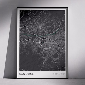 SAN JOSE Costa Rica modern stadsplattegrondontwerp, digitale download kunst aan de muur, stadsplattegronden, topografische kaarten, minimalistische designkaart, uniek cadeau-idee