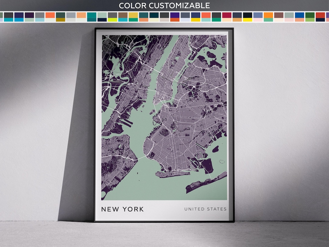 New York City Map Print: Modern Minimalist Wall Art (digital Download ...