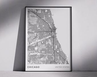 Chicago City Map Print: Monochrome Modern Minimalist Wall Art (Digital Download)