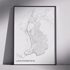 Conception de plans de ville modernes LIECHTENSTEIN, art mural en téléchargement numérique, plans de la ville, cartes topographiques, cartes au design minimaliste, idée cadeau unique