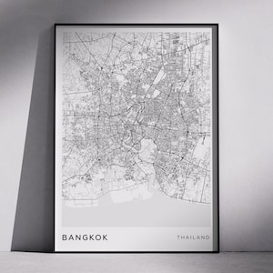 Conception moderne de cartes de ville de BANGKOK Thaïlande, art mural de téléchargement numérique, plans de ville, cartes topographiques, cartes de conception minimaliste, idée cadeau unique