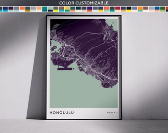 Honolulu City Map Print: Modern Minimalist Wall Art (Digital Download)