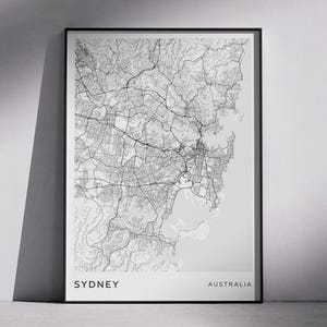 SYDNEY Australia modern stadskaartenontwerp, digitale download kunst aan de muur, stadskaarten, topografische kaarten, minimalistische designkaarten, uniek cadeau-idee