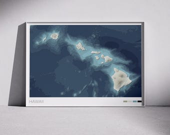 Hawaii Map Print: Topographic Coastal Wall Art (Digital Download)