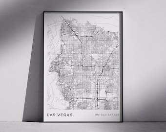 Las Vegas City Map Print: Monochrome Modern Minimalist Wall Art (Digital Download)
