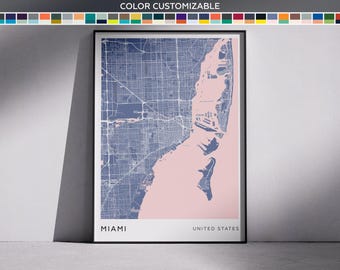 Miami City Map Print: Modern Minimalist Wall Art (Digital Download)