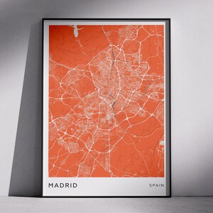 Conception de cartes de ville modernes de MADRID Espagne, art mural à téléchargement numérique, plans de la ville, cartes topographiques, cartes au design minimaliste, idée cadeau unique