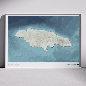 Jamaica Map Print: Topographic Coastal Wall Art (Digital Download)