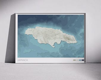 Jamaica Map Print: Topographic Coastal Wall Art (Digital Download)