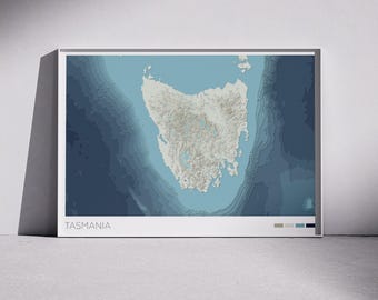 Tasmania Australia Island Map Print: Topographic Coastal Wall Art (Digital Download)