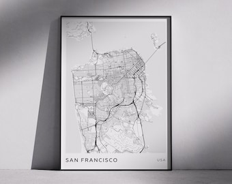 San Francisco City Map Print: Monochrome Modern Minimalist Wall Art (Digital Download)