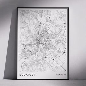 Conception moderne de cartes de ville de BUDAPEST, Hongrie, art mural de téléchargement numérique, plans de ville, cartes topographiques, cartes de conception minimaliste, idée de cadeau unique