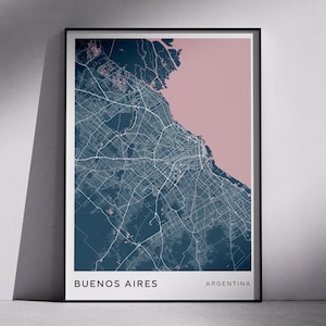 Conception moderne de plans de ville de BUENOS AIRES, art mural à téléchargement numérique, plans de la ville, cartes topographiques, cartes au design minimaliste, idée cadeau unique