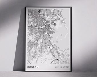Boston City Map Print: Monochrome Modern Minimalist Wall Art (Digital Download)