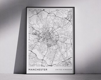 Manchester City Map Print: Monochrome Modern Minimalist Wall Art (Digital Download)