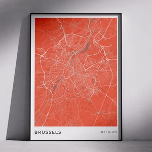 Conception de cartes de ville modernes de BRUXELLES Belgique, art mural à téléchargement numérique, plans de la ville, cartes topographiques, cartes au design minimaliste, idée cadeau unique