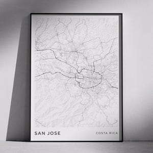 SAN JOSE Costa Rica modern stadsplattegrondontwerp, digitale download kunst aan de muur, stadsplattegronden, topografische kaarten, minimalistische designkaart, uniek cadeau-idee
