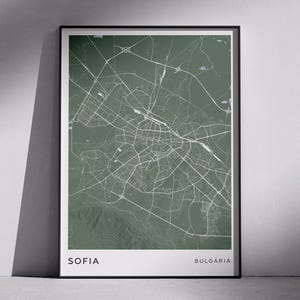 SOFIA Bulgarije modern stadsplattegrondontwerp, digitale download kunst aan de muur, stadskaarten, topografische kaarten, minimalistische designkaarten, uniek cadeau-idee