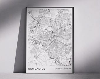 Newcastle City Map Print: Monochrome Modern Minimalist Wall Art (Digital Download)