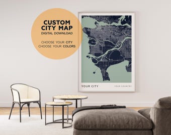 Custom City Map: Personalized Modern Printable Wall Art (Digital Download)