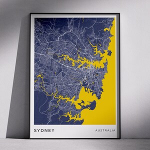 SYDNEY Australia modern stadskaartenontwerp, digitale download kunst aan de muur, stadskaarten, topografische kaarten, minimalistische designkaarten, uniek cadeau-idee