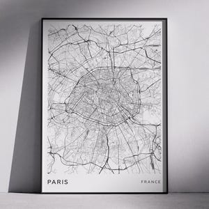 パリフランスのモダンな都市地図のデザイン、デジタルダウンロードの壁アート、都市地図、地形図、ミニマリストデザインの地図、ユニークなギフトのアイデア