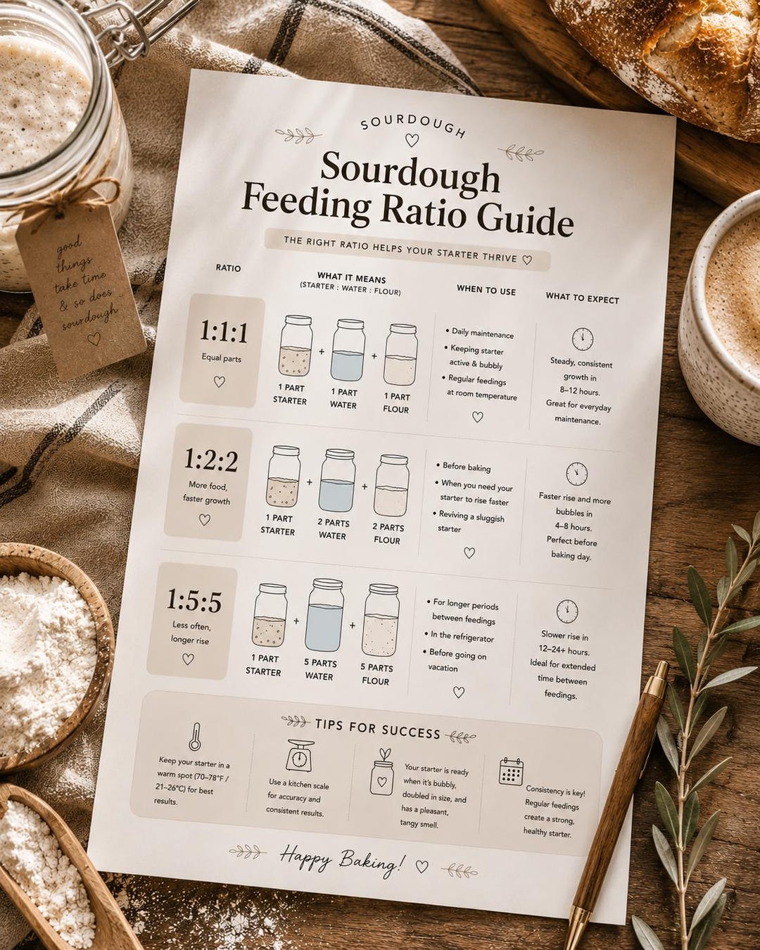 Sourdough Starter Feeding Guide | Printable Ratio Chart | Beginner ...