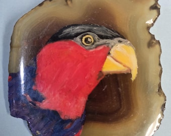 Black Capped Lory Agate Pin