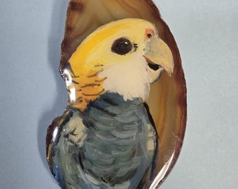 White Bellied Caique Agate Pin