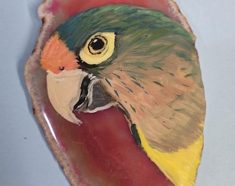 Peach Fronted Conure Agate Pin #2