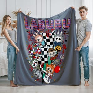 Blanket With Labubu Theme, Blue Cozy Throw for Nursery Gift, Pink Color Kids Blanket For Girls,Christmas Family Gift