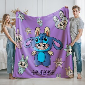 Personalized Blanket With Labubu Theme, Blue Cozy Throw for Nursery Gift, Pink Color Kids Blanket For Girls,Christmas Family Gift