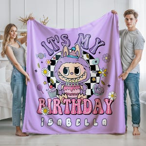 Personalized Labubu Theme Name Blanket: Ultra-Soft Minky Fleece Sherpa Throw