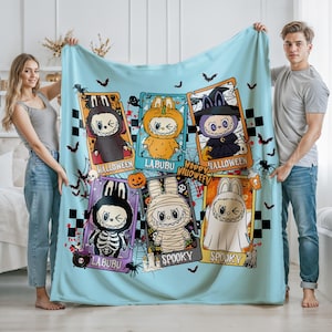 Blanket With Labubu Theme, Blue Cozy Throw for Nursery Gift, Pink Color Kids Blanket For Girls,Christmas Family Gift