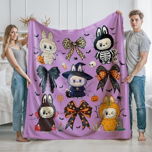 Blanket With Labubu Theme, Blue Cozy Throw for Nursery Gift, Pink Color Kids Blanket For Girls,Christmas Family Gift