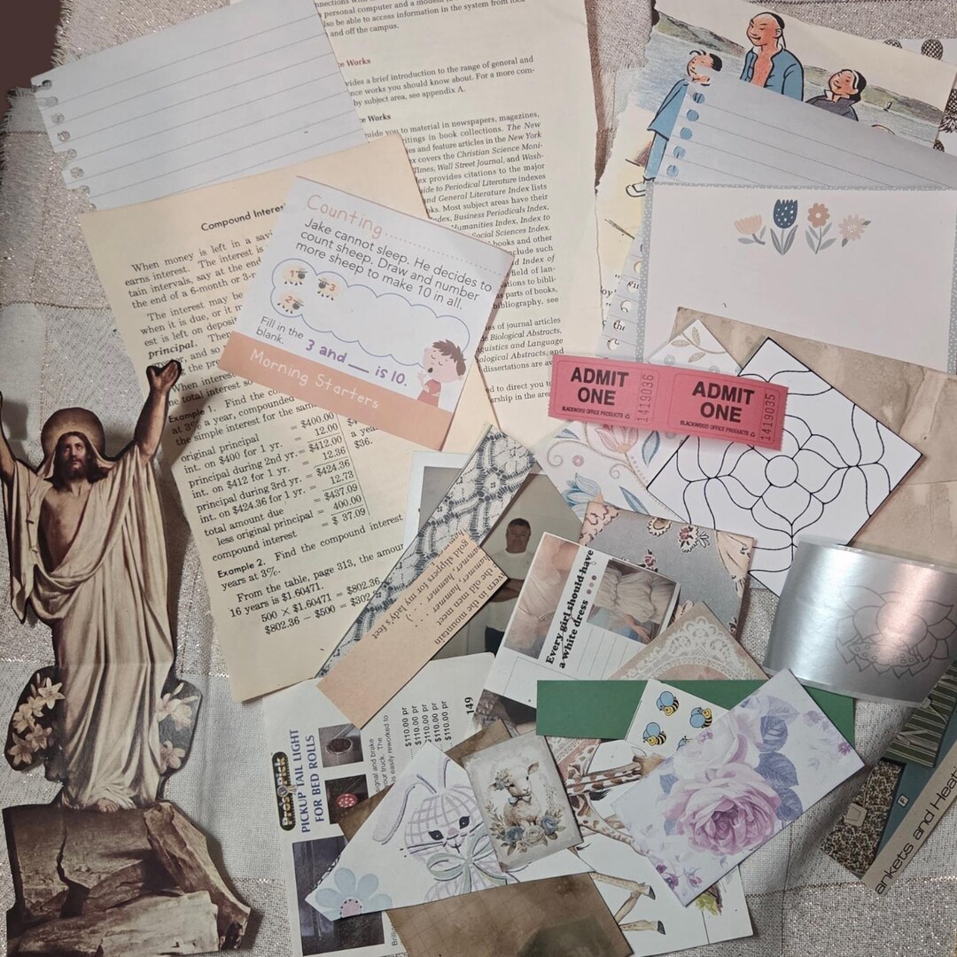 Vintage Ephemera Paper Pack | Junk Journal Collage Kit | Scrap Paper ...